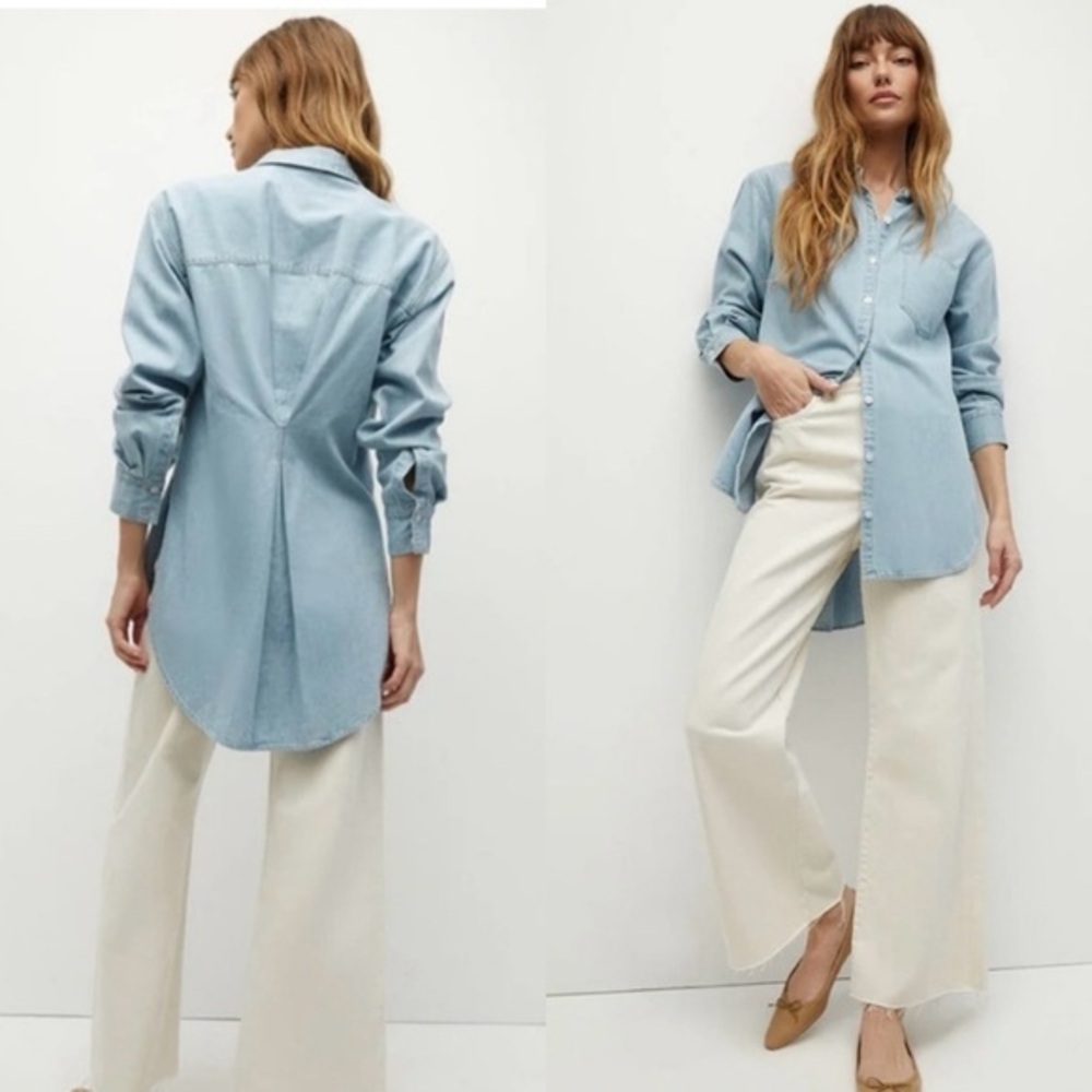 NWT Veronica Beard Maya Chambray Jean Button-Down Light Wash Shirt - Size XS